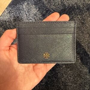 Tory Burch Navy Saffiano Leather Card Holder with Gold Logo